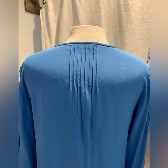 TIBI Pintuck Silk Tunic Long Sleeve Blouse In Azure Blue Size 2 - Picture 9 of 16